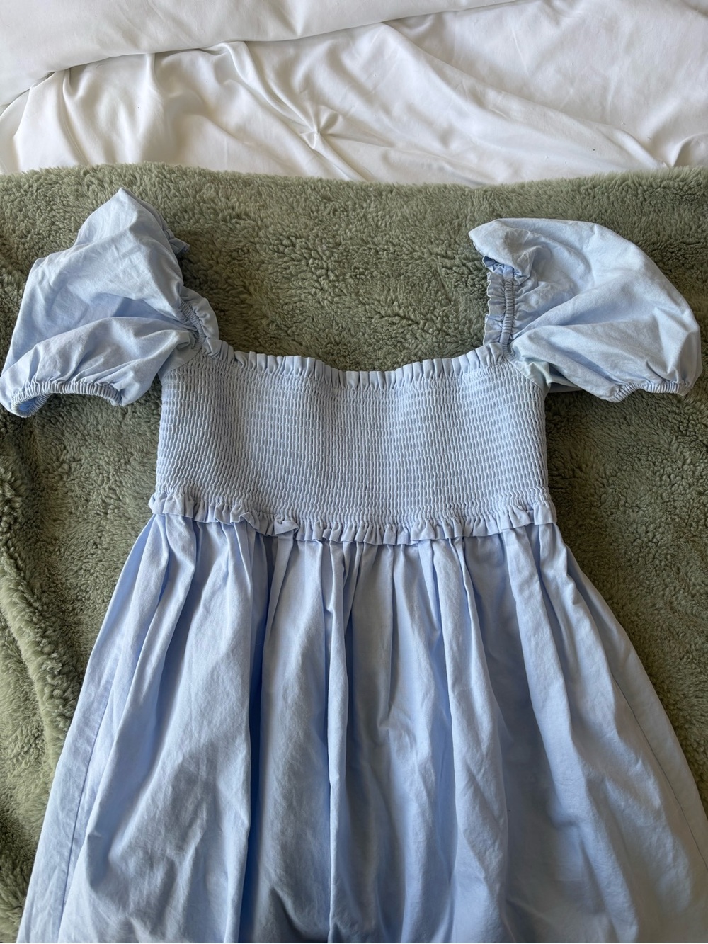 Sunday Best Light Blue Puff-Sleeve Smocked Bodice Dress
